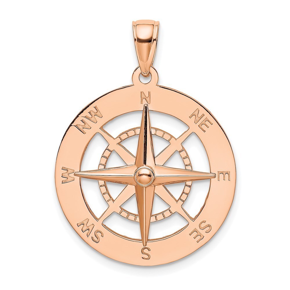 14K Rose Gold Nautical Compass Necklace Charm Pendant